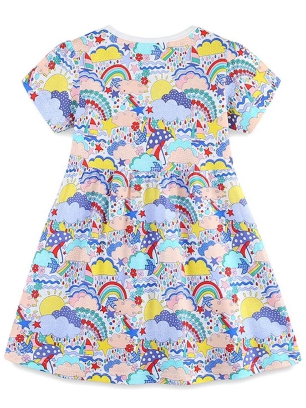 Mini Boden Girls' Multicolor Rainbow Clouds Short Sleeve Dress
